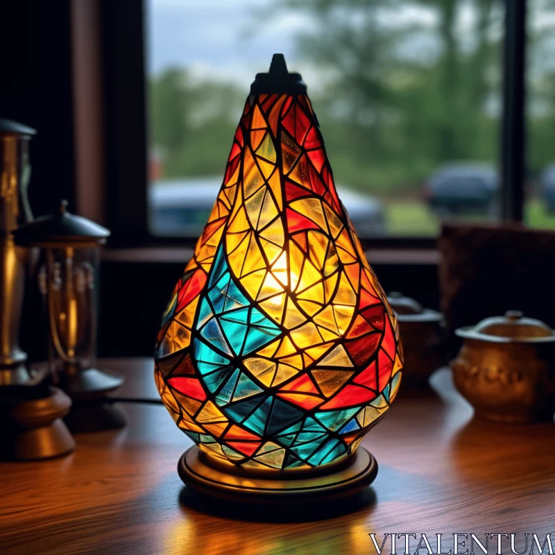 Colorful Cubism Lamp with Colored Glass | Golden Light AI Image