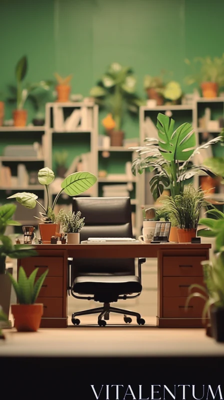 Realistic Surrealism: Office Full of Plants with Desk and Planters AI Image