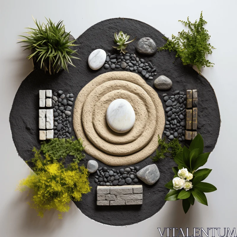 Circular Area Surrounded by Rocks and Plants - Symbolic and Minimalist AI Image