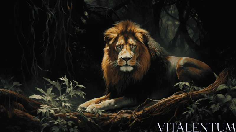 Majestic Lion in a Jungle: A Captivating Artwork AI Image