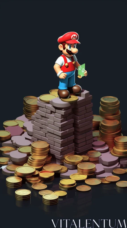 Mario on Coins: A Vibrant 2D Game Art Masterpiece AI Image