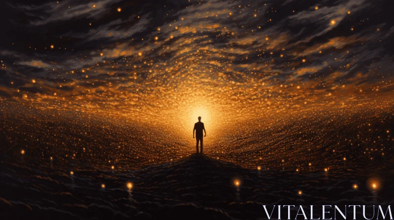 Mesmerizing Illustration of a Man Standing in an Ocean of Light AI Image