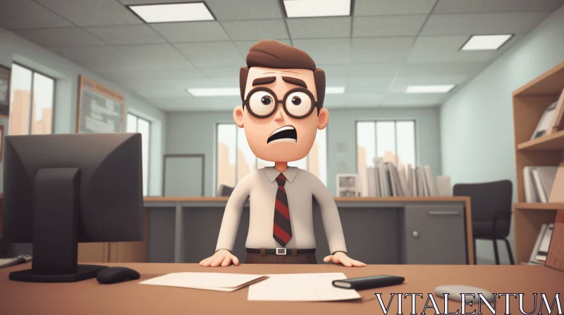 Annoyed Office Worker: 3D Animation with Uneven Textures AI Image