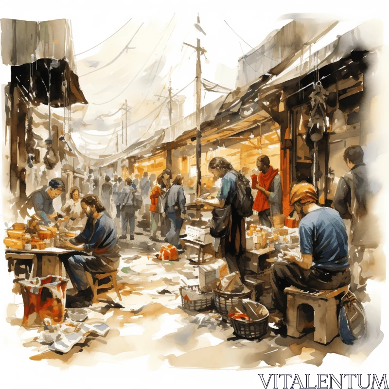 Captivating Illustration of a Vibrant Food Market Scene AI Image