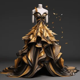 Exquisite Black and Gold Gown with Leaves | Hyperrealistic Fashion