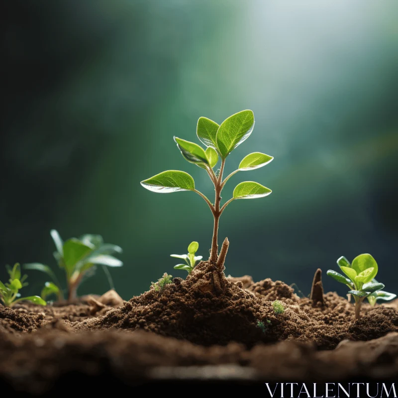 Captivating Green Plant Growing Out of Dirt - Vibrant Stage Backdrops AI Image