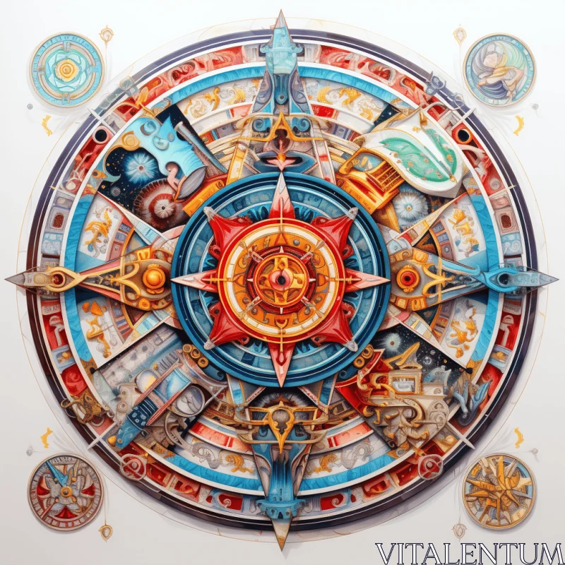 Intricate Compass Painting with Hyperrealistic Marine Life AI Image