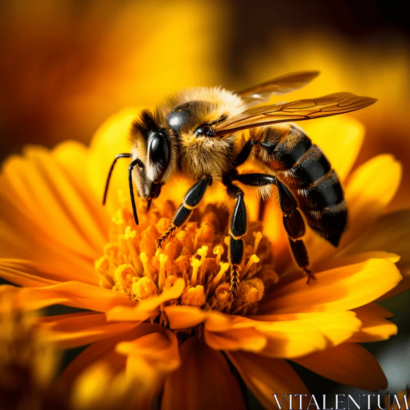 Vibrant Bee and Flower: Intense and Dramatic Nature Photography AI Image