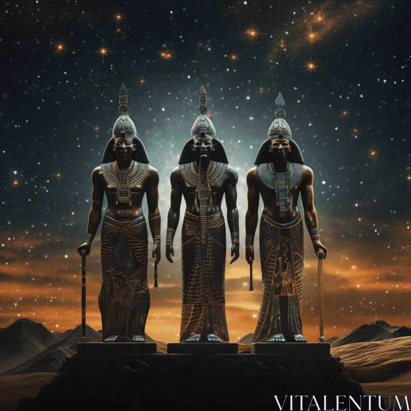 Ancient Egyptian God Statues in Hyper-Realistic Sci-Fi Style AI Image