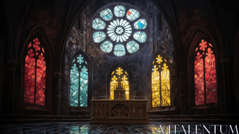 Colorful Stained Glass Art in a Church | Architectural Rendering AI Image