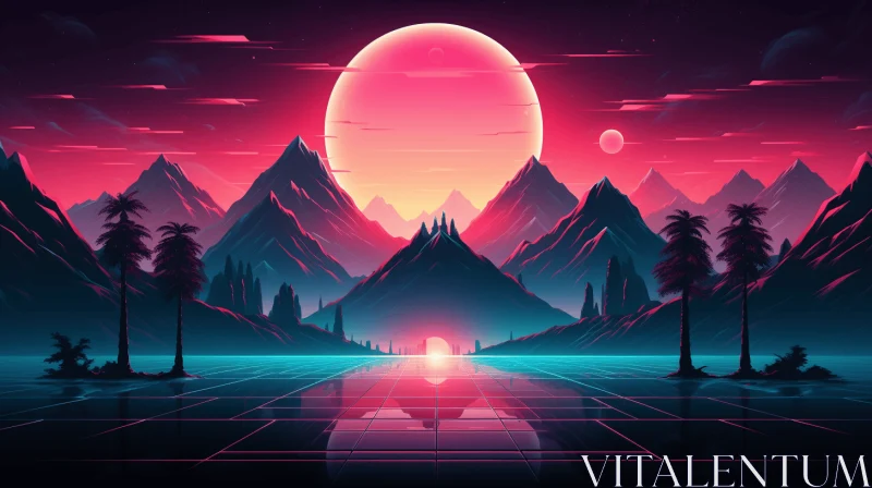 Retro Landscape Wallpapers: Hyper-Detailed Illustrations in 80s Art Style AI Image
