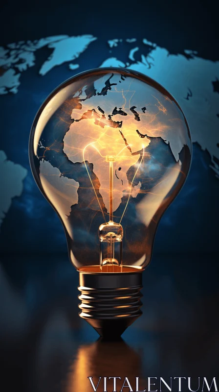 Captivating Light Bulb Artwork Reflecting World Map | Baroque Energy AI Image