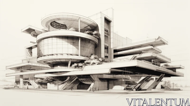Futuristic Building Drawing: Realistic Hyper-Detailed Rendering AI Image