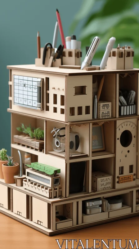 Intricate Office Papercraft: Rustic Materiality and Hidden Details AI Image