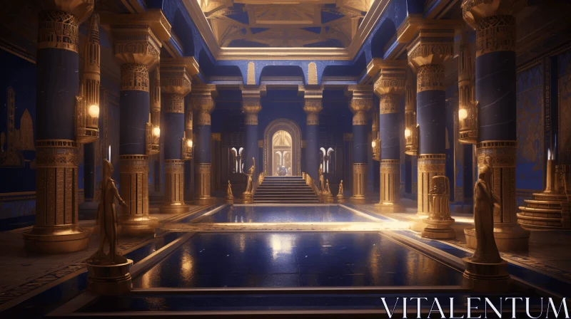 Mesmerizing Egyptian Room with Golden Columns and Hyper-Realistic Water AI Image