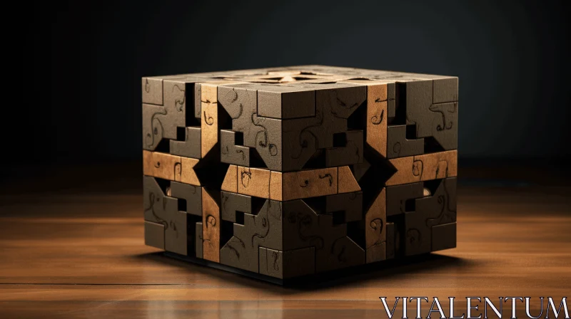 Wooden Puzzle Cube with Technological and Artistic Influences AI Image