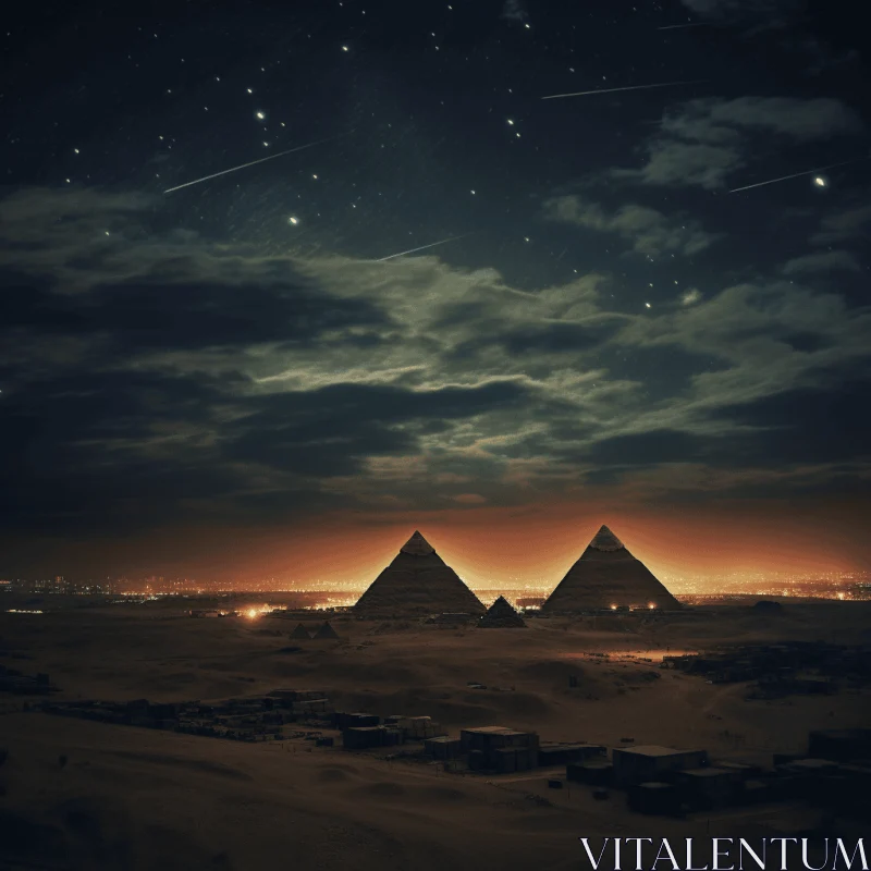 Surreal Night Sky Over Pyramids of Egypt - Historical Reproductions AI Image