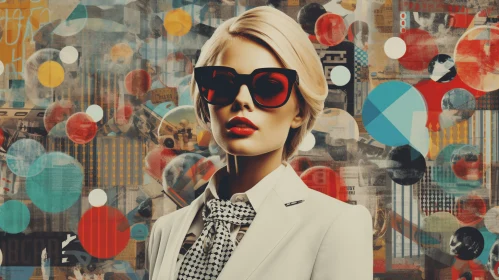 Abstract Woman in Sunglasses on Colorful Background - Vintage Poster Style
