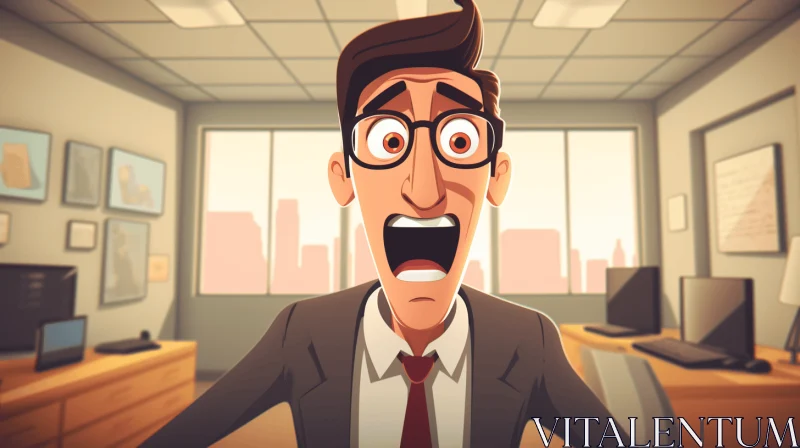 AI ART Cartoon Style Person in Office: Shocked and Highly Detailed