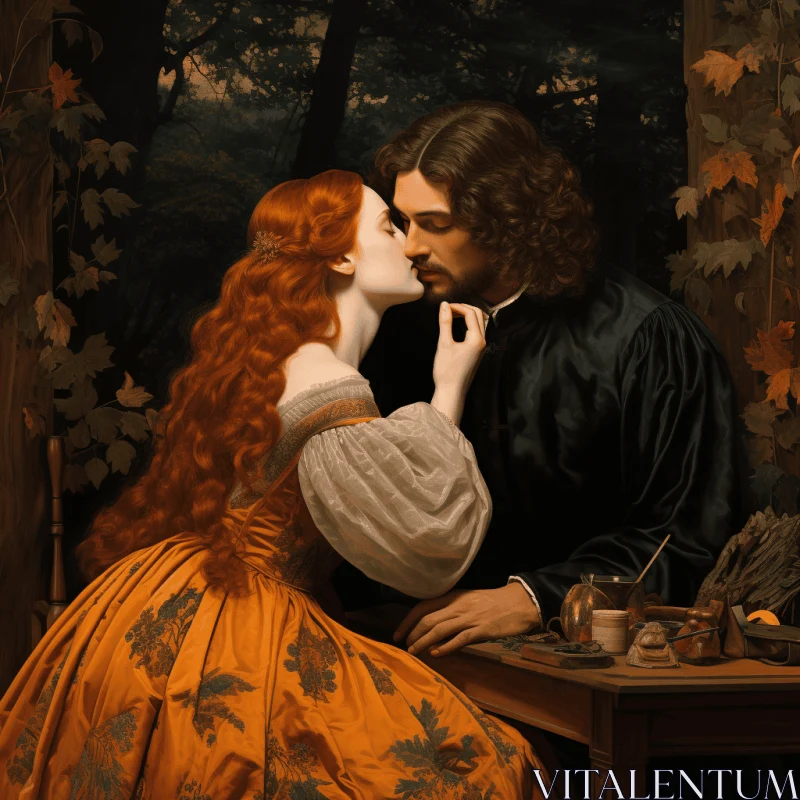 Passionate Medieval Fantasy Painting: A Captivating Embrace AI Image
