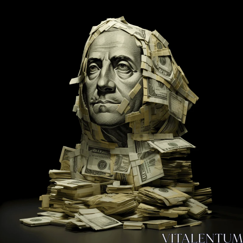 Sculptural Reductionism: A Captivating Portrait atop a Pile of Banknotes AI Image