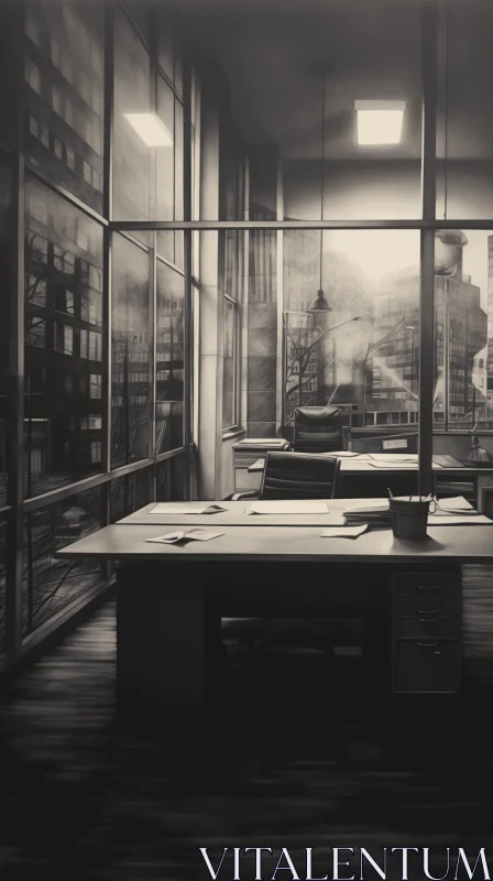 Captivating Black and White Office Photo | Moody Tonalism Style AI Image