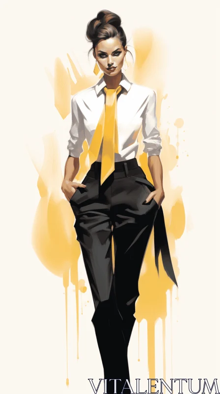 Captivating Painting of a Girl with a Yellow Tie | Concept Art AI Image