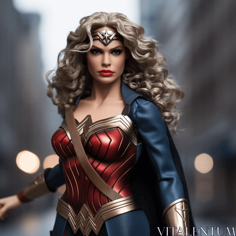 Exquisite Hyper-Realistic Wonder Woman Statue | Dark Bronze and Dark Blue AI Image
