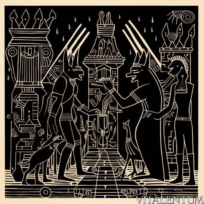 Captivating Artwork: Ancient Egyptians in a Retro Futurism Temple AI Image