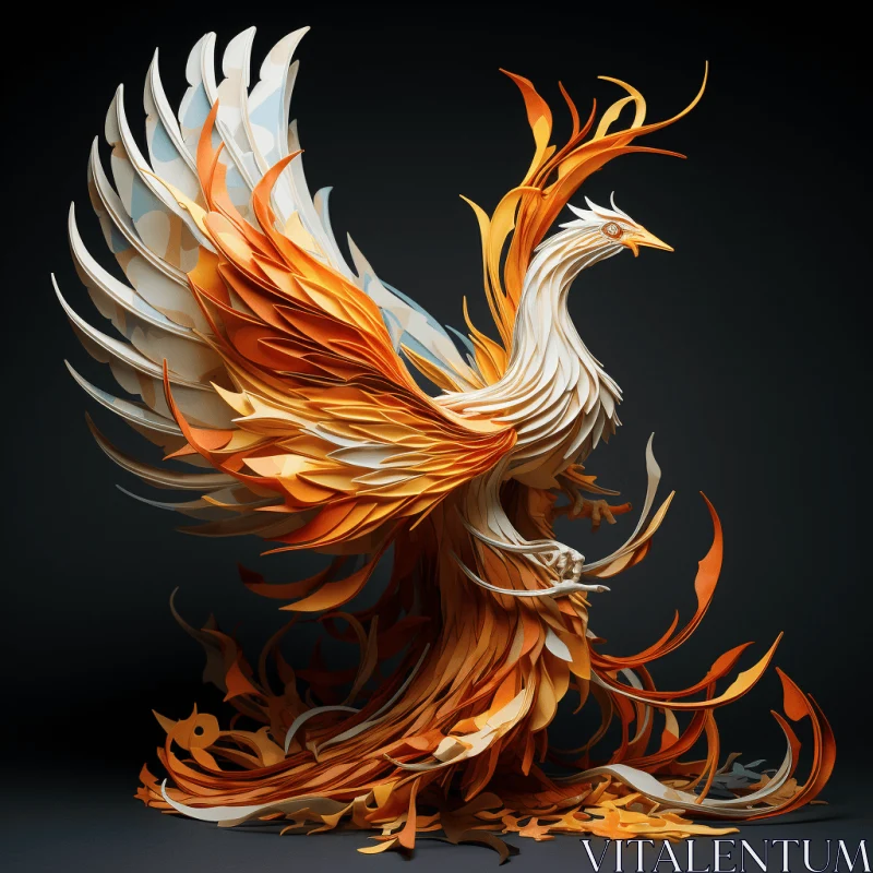 AI ART Expressive Phoenix 3D Art | Dark White and Light Orange Feathers