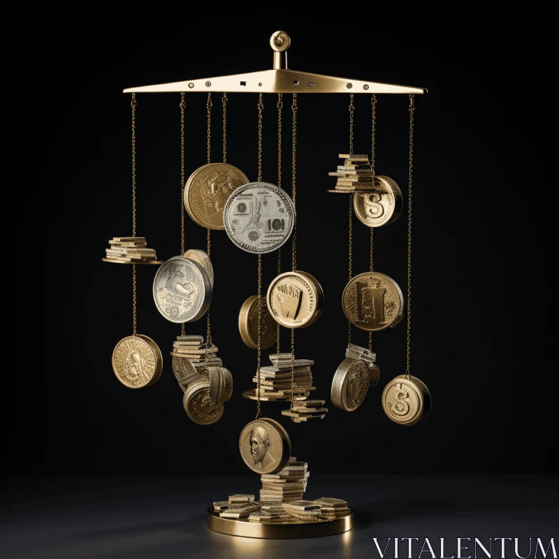 Captivating 3D Rendered Art: Bitcoin Coins on Balance Pendulum AI Image