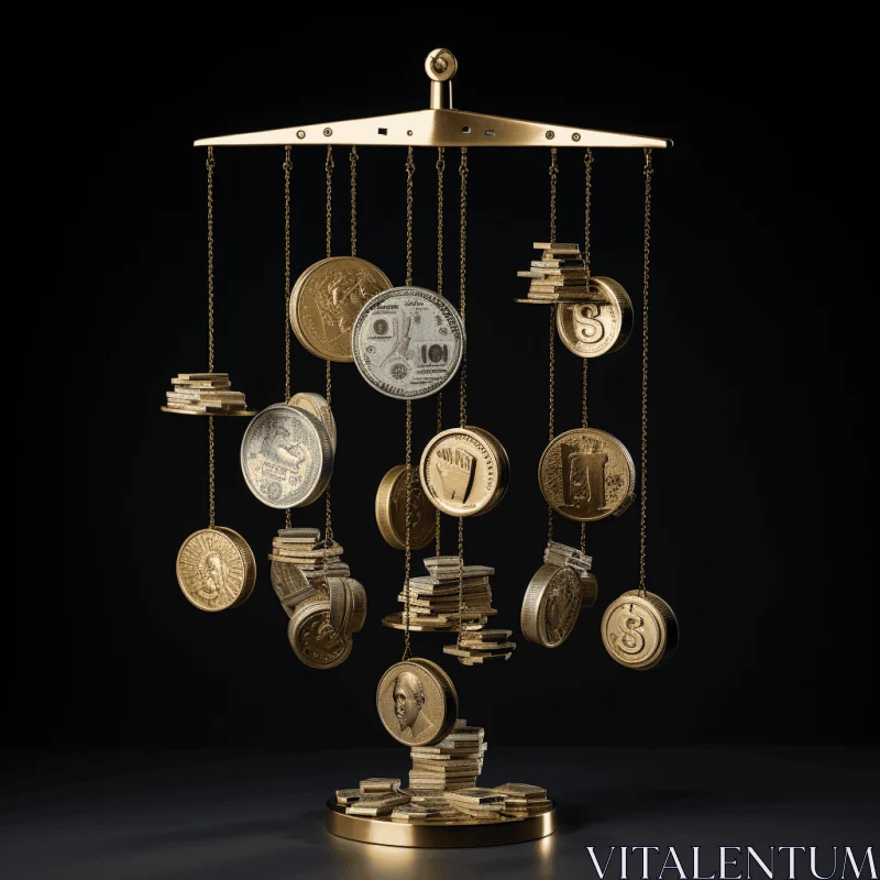 Captivating 3D Rendered Art: Bitcoin Coins on Balance Pendulum