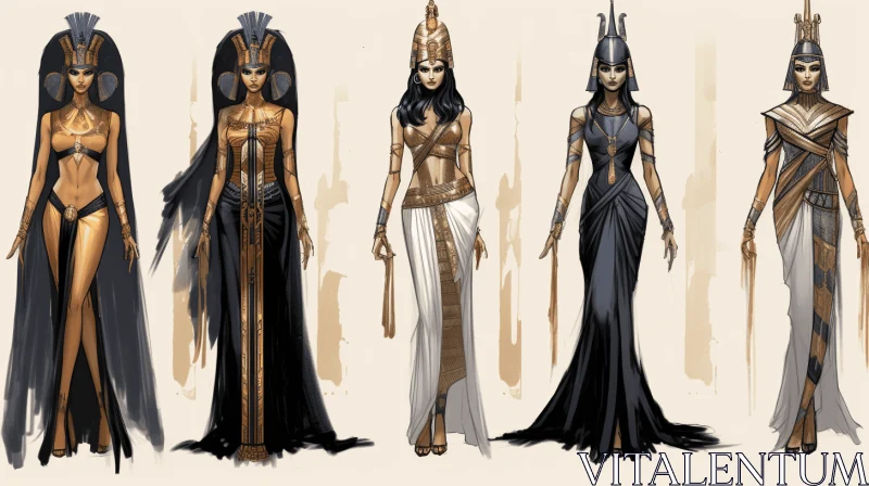 Captivating Egyptian Goddesses: Anime-Inspired Fashion Designs AI Image