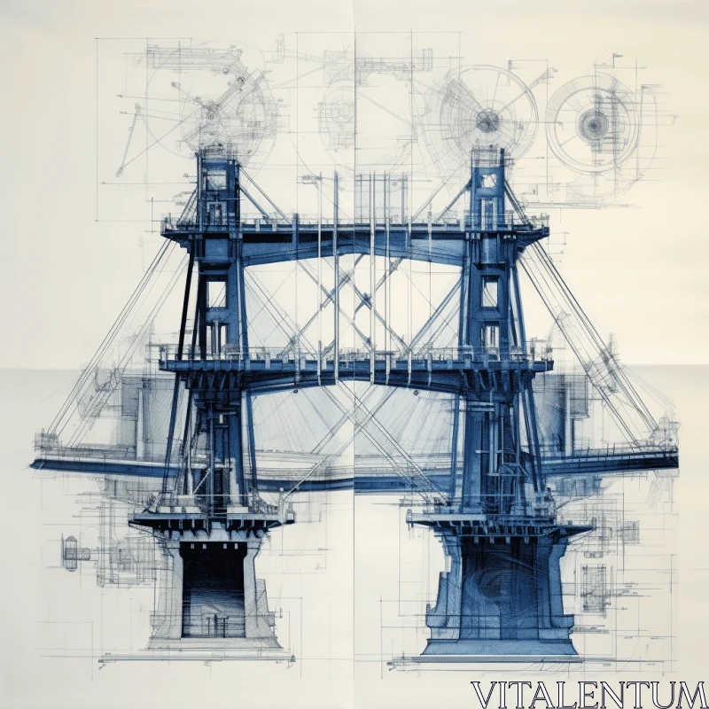 AI ART Elegant Bridge Design Blueprint | Precise Nautical Details