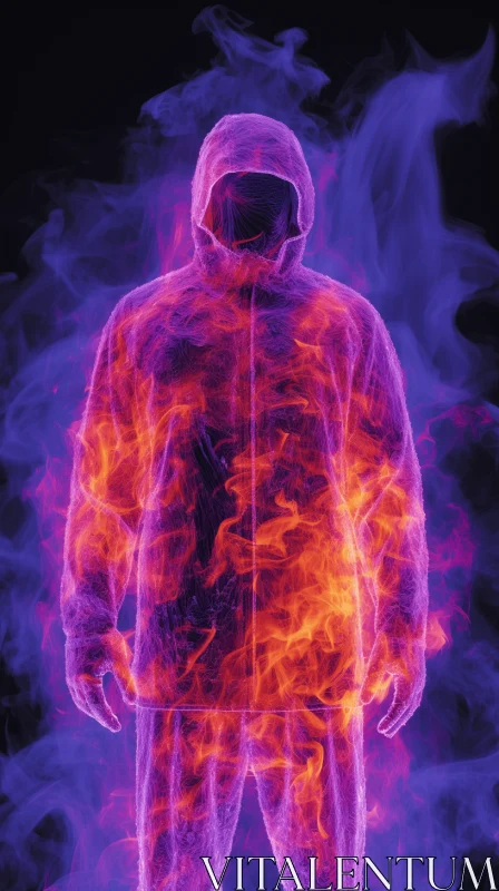 Infrared Filters and Hyper-Detailed Illustrations: The Engulfed Man in a Hoodie AI Image