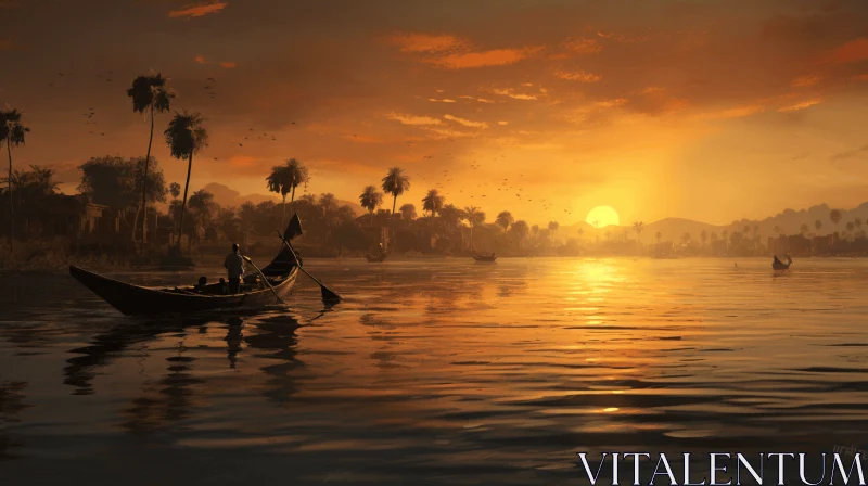 Ancient Boat at Sunset: A Captivating Image of Indian Traditions AI Image