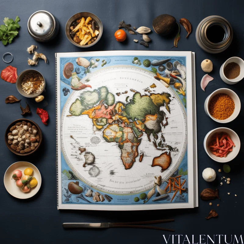 Captivating Meticulously Detailed Still Life: World Map Covered in Spices AI Image