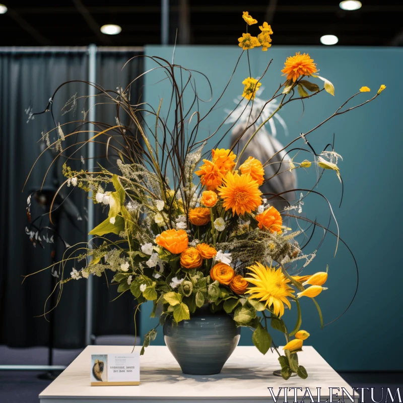 Captivating Floral Composition: Vibrant Orange Flowers in a Large Vase AI Image