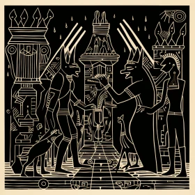 Captivating Artwork: Ancient Egyptians in a Retro Futurism Temple