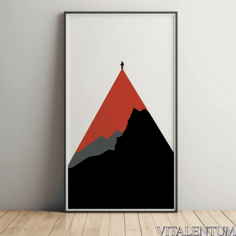 AI ART Minimal Mountain Art: Framed Poster with Man in Black Shirt on Mountain