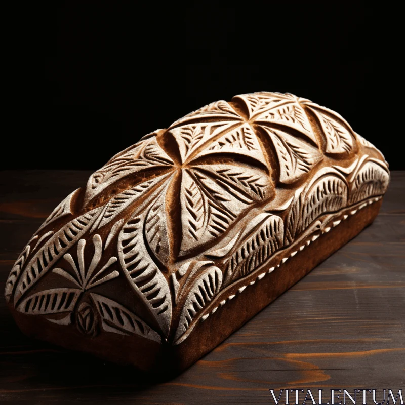 Captivating Carved Bread on Ancient Dark Table | Geometric Decoration AI Image