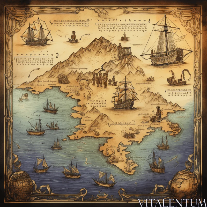 Captivating Old Map with Realistic and Fantasy Elements AI Image