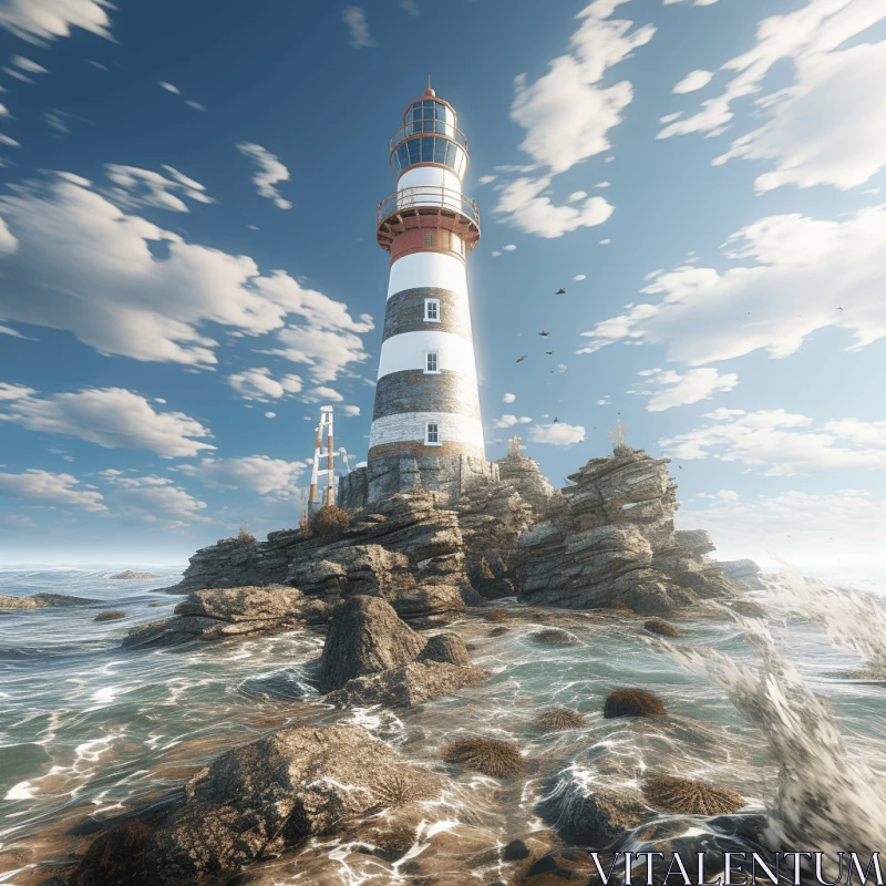 Mesmerizing Lighthouse on Rocky Cliffs: A Captivating Nature Scene AI Image