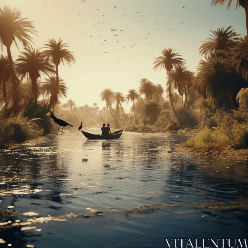 Enchanting Ancient River Surrounded by Palm Trees and Palms | Octane Render AI Image