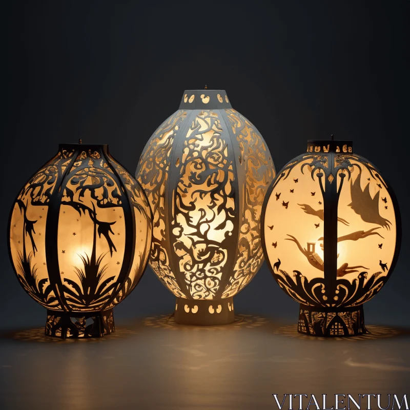 Intricate Paper Lanterns: Realistic Renderings with Contrasting Light and Shadow AI Image