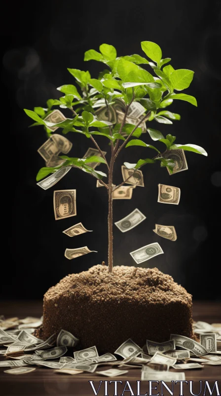 A Tree Growing in Money: Dark Green and Light Black Earthworks AI Image