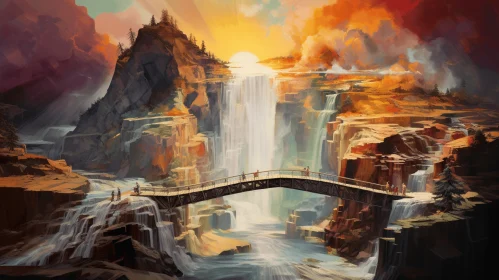 Captivating Sunset Waterfall Painting | Concept Art | Die Brücke