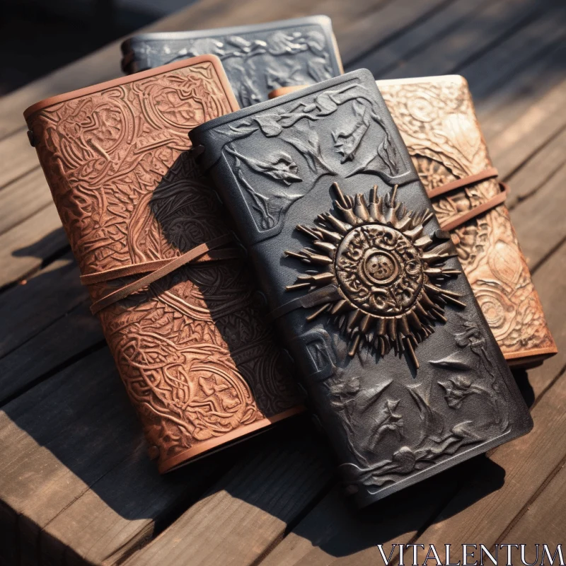 Exquisite Carved Leather Journals with Highly Detailed Illustrations AI Image