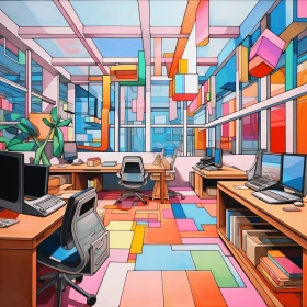 Colorful Office with Striking Digital Surrealism | Vibrant Acrylic Colors