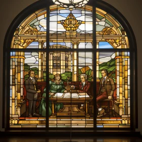 Exquisite Stained Glass Window Depicting an Oath - Detailed Classicism